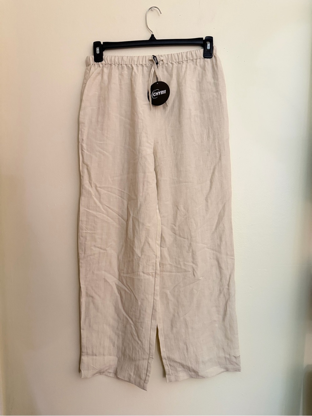 Chyrii Natural Linen Wide-Leg Pants - Cream